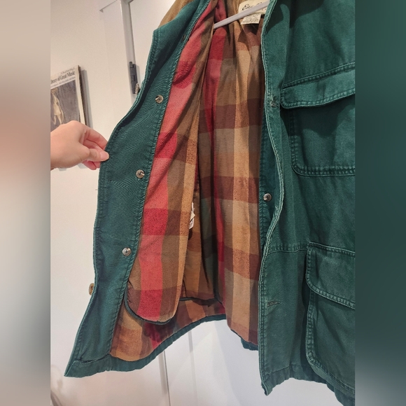 RARE VINTAGE EDDIE BAUER CHORE JACKET COAT MEDIUM GOOSE DOWN LINER GREEN BARN - Picture 9 of 16